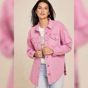 Maurices Oversized Distressed Denim Jacket Pink Large Womens